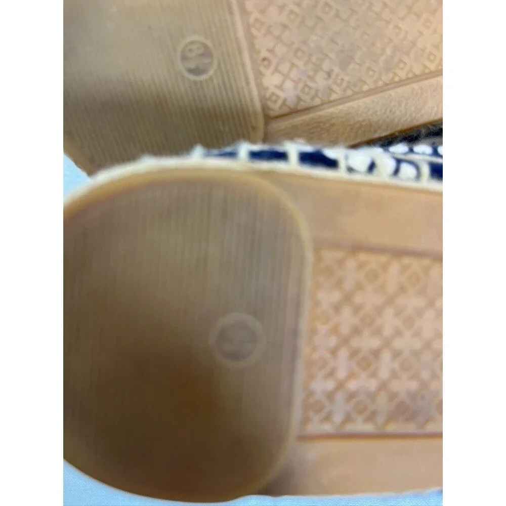 TORY BURCH SZ 8 1/2 COTTON /JUTE EPRIDRILLS SLIP ON SHOES WITH LOGO